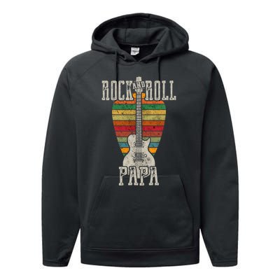 Retro Vintage Rock And Roll Papa Guitar Fathers Day Performance Fleece Hoodie