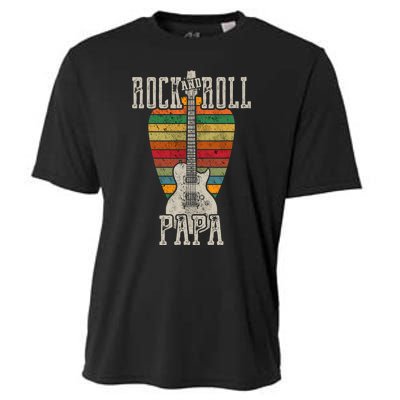 Retro Vintage Rock And Roll Papa Guitar Fathers Day Cooling Performance Crew T-Shirt