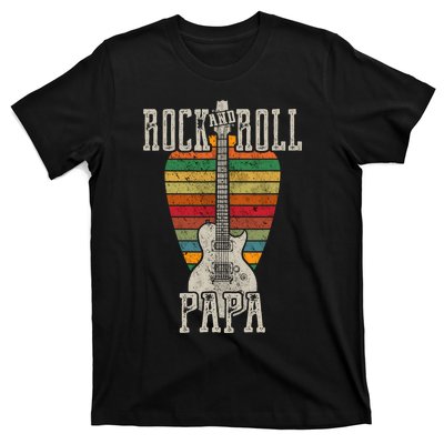 Retro Vintage Rock And Roll Papa Guitar Fathers Day T-Shirt