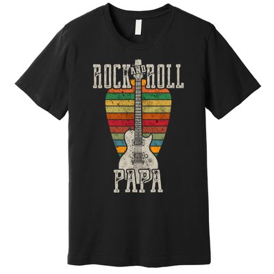 Retro Vintage Rock And Roll Papa Guitar Fathers Day Premium T-Shirt