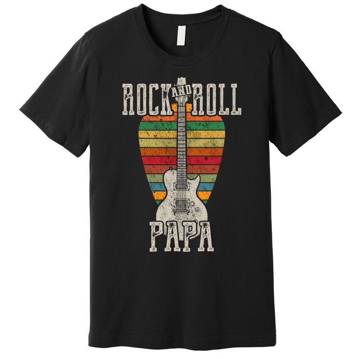 Retro Vintage Rock And Roll Papa Guitar Fathers Day Premium T-Shirt