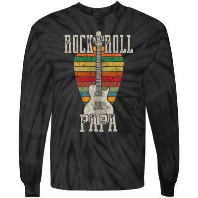 Retro Vintage Rock And Roll Papa Guitar Fathers Day Tie-Dye Long Sleeve Shirt