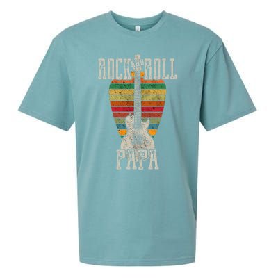 Retro Vintage Rock And Roll Papa Guitar Fathers Day Sueded Cloud Jersey T-Shirt