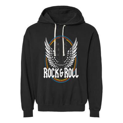 Retro Vintage Rock & Roll Guitar Wings Music Concert Band Garment-Dyed Fleece Hoodie