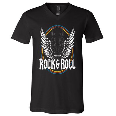 Retro Vintage Rock & Roll Guitar Wings Music Concert Band V-Neck T-Shirt