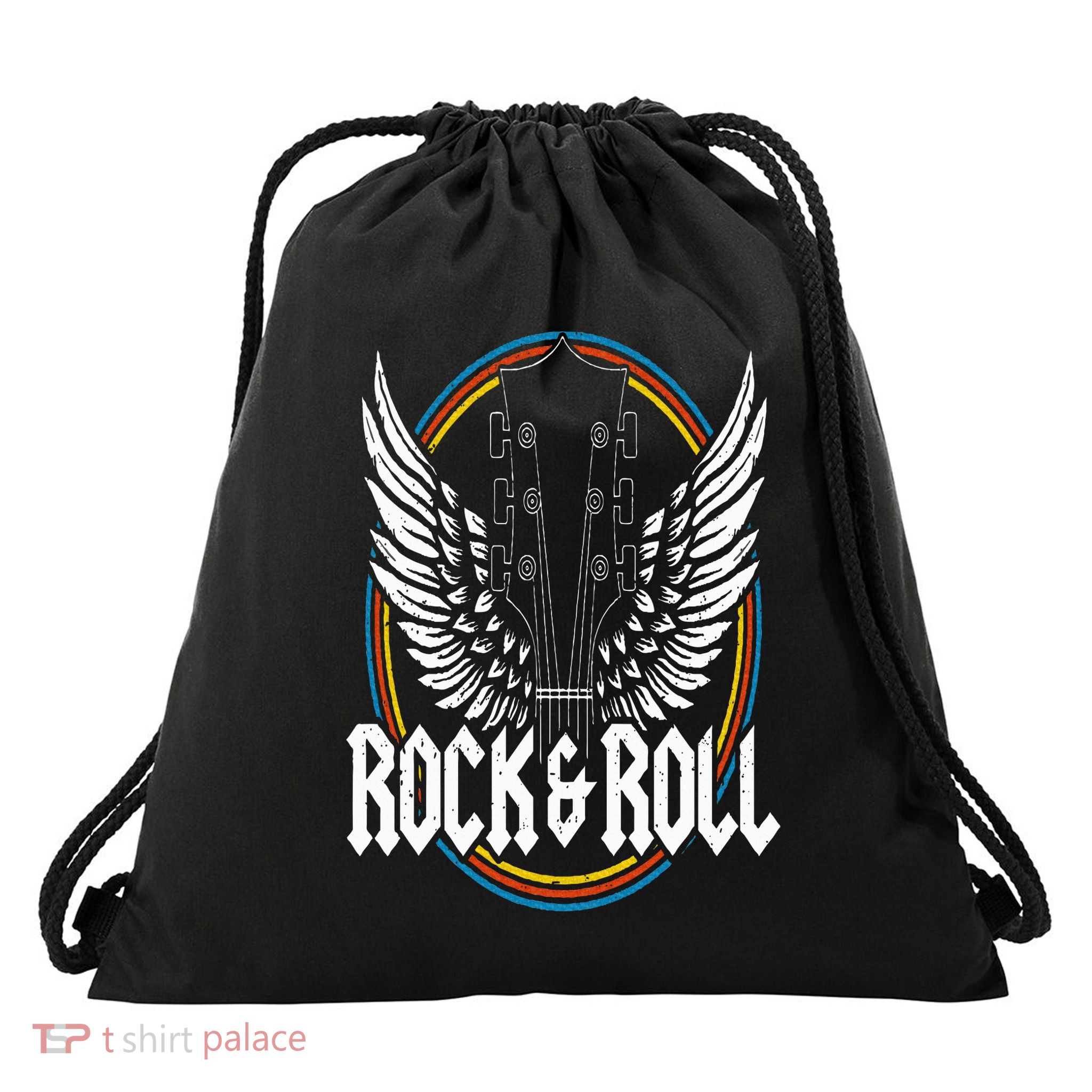 Retro Vintage Rock & Roll Guitar Wings Music Concert Band Drawstring Bag