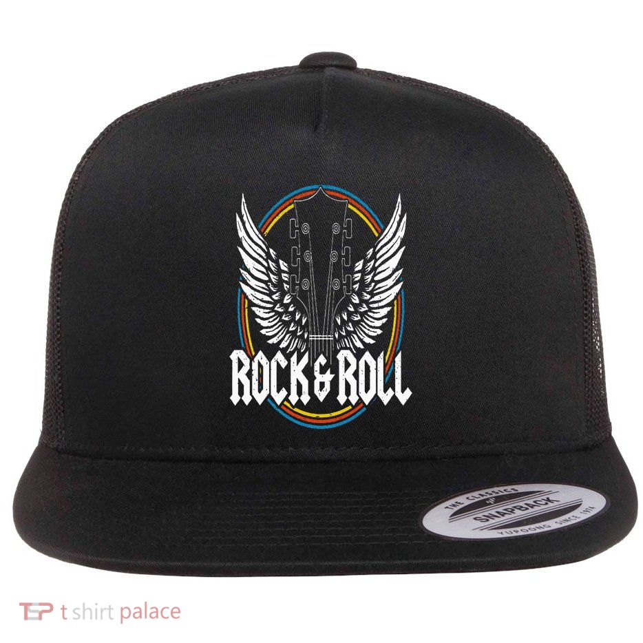 Retro Vintage Rock & Roll Guitar Wings Music Concert Band Flatbill Hat