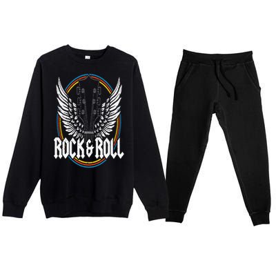 Retro Vintage Rock & Roll Guitar Wings Music Concert Band Premium Crewneck Sweatsuit Set