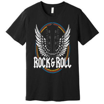 Retro Vintage Rock & Roll Guitar Wings Music Concert Band Premium T-Shirt