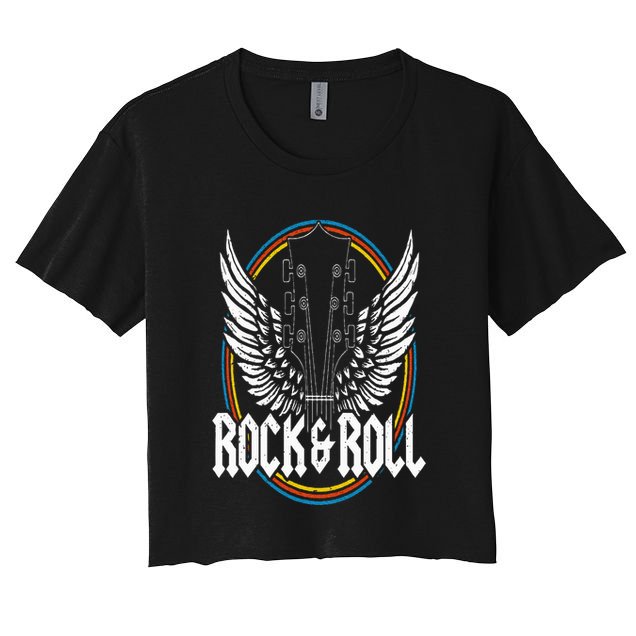 Retro Vintage Rock & Roll Guitar Wings Music Concert Band Crop Top