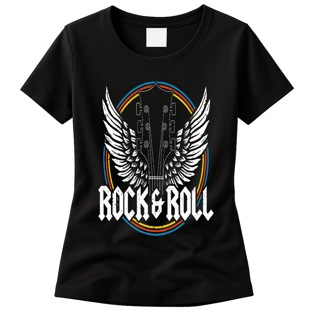 Retro Vintage Rock & Roll Guitar Wings Music Concert Band Womens T-Shirt