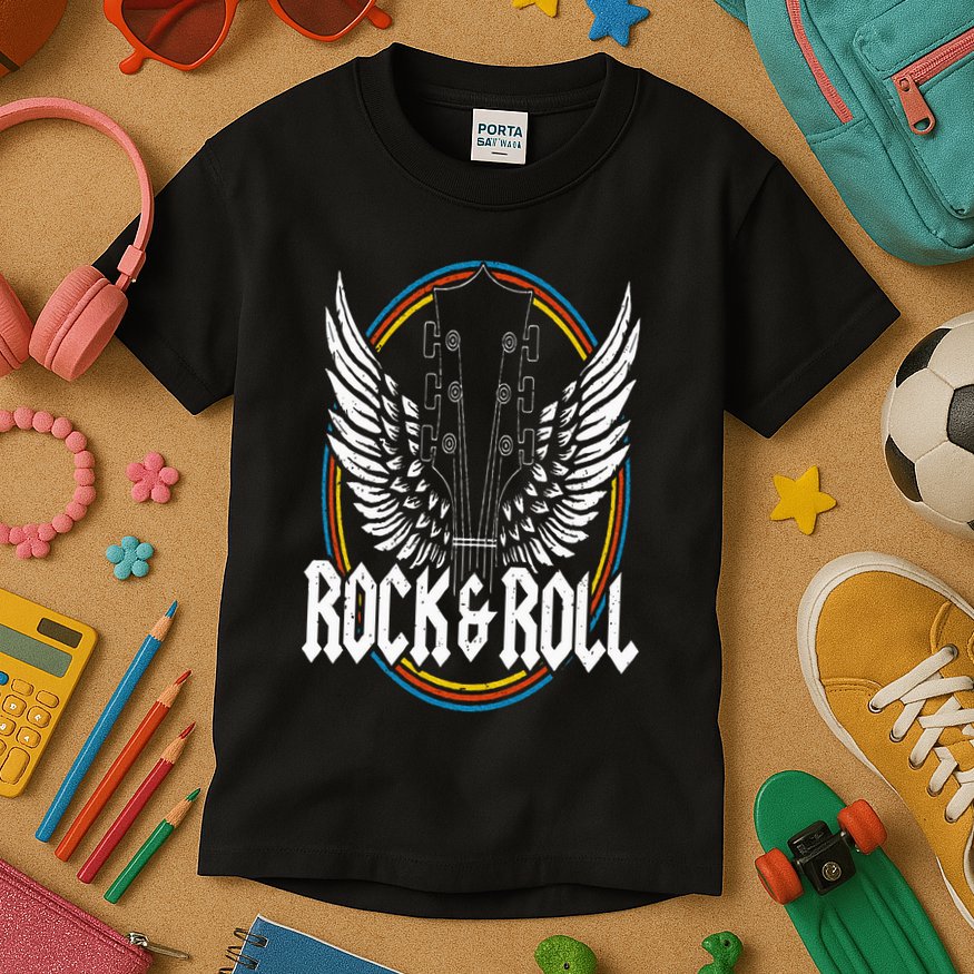 Retro Vintage Rock & Roll Guitar Wings Music Concert Band Kids T-Shirt