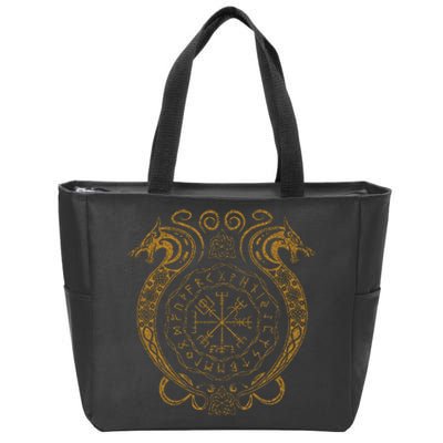 Retro Viking Runes Symbols Norse Compass Valhalla Mythology Zip Tote Bag