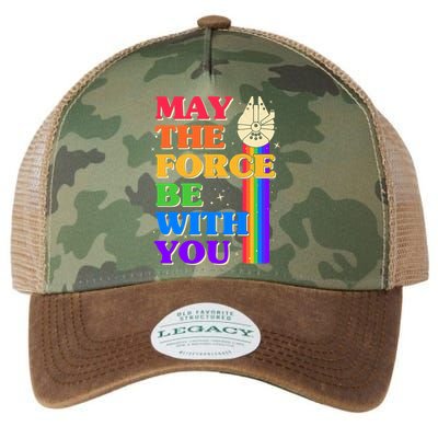 Retro Vintage Rainbow May The 4th May The Force Be With You Legacy Tie Dye Trucker Hat