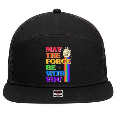 Retro Vintage Rainbow May The 4th May The Force Be With You 7 Panel Mesh Trucker Snapback Hat