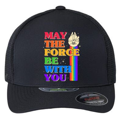 Retro Vintage Rainbow May The 4th May The Force Be With You Flexfit Unipanel Trucker Cap