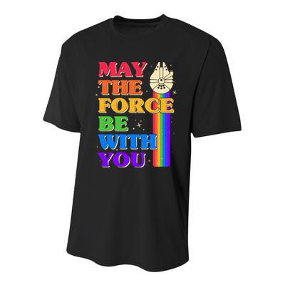 Retro Vintage Rainbow May The 4th May The Force Be With You Youth Performance Sprint T-Shirt