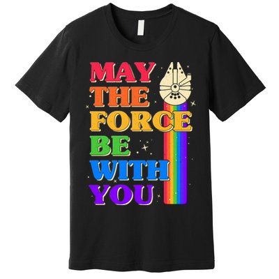 Retro Vintage Rainbow May The 4th May The Force Be With You Premium T-Shirt
