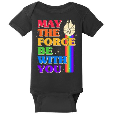 Retro Vintage Rainbow May The 4th May The Force Be With You Baby Bodysuit