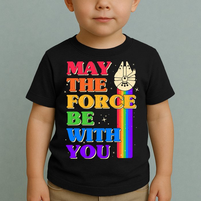 Retro Vintage Rainbow May The 4th May The Force Be With You Toddler T-Shirt