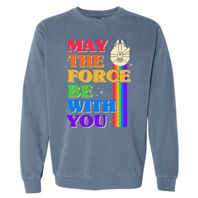 Retro Vintage Rainbow May The 4th May The Force Be With You Garment-Dyed Sweatshirt