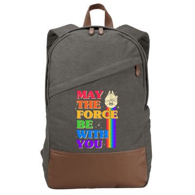 Retro Vintage Rainbow May The 4th May The Force Be With You Cotton Canvas Backpack