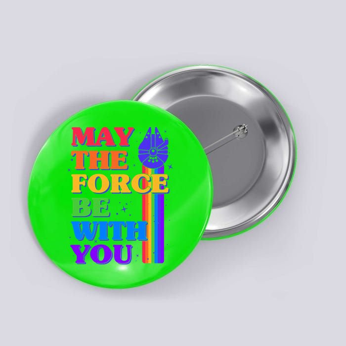 Retro Vintage Rainbow May The 4th May The Force Be With You Button