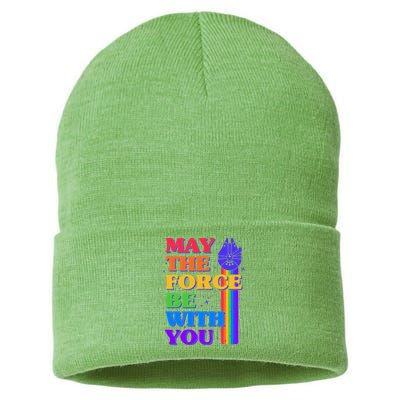 Retro Vintage Rainbow May The 4th May The Force Be With You Sustainable Knit Beanie