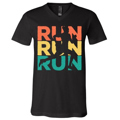 Retro Vintage Running Gift For Runners V-Neck T-Shirt