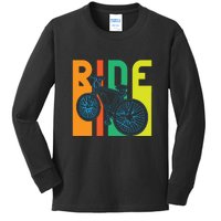 Ride Vintage Retro Biker Lover Gift Road Cyling Kids Long Sleeve Shirt