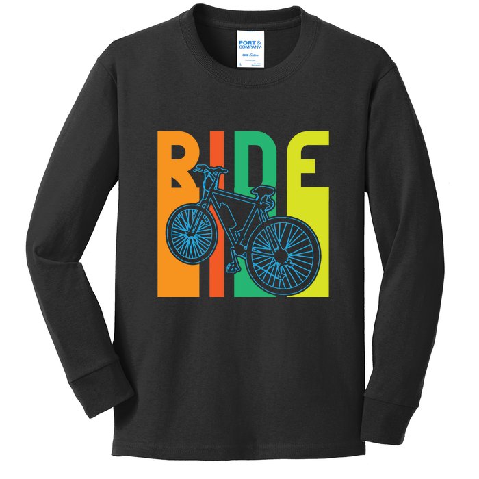 Ride Vintage Retro Biker Lover Gift Road Cyling Kids Long Sleeve Shirt