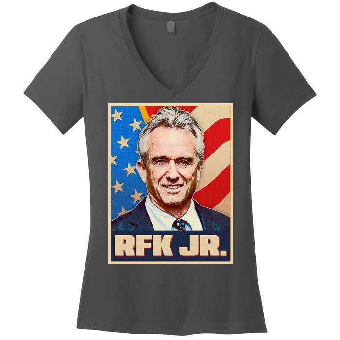 Retro Vintage RFK Jr. Election Poster Robert F. Kennedy Jr. Women's V-Neck T-Shirt
