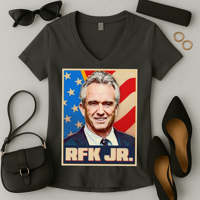 Retro Vintage RFK Jr. Election Poster Robert F. Kennedy Jr. Women's V-Neck T-Shirt