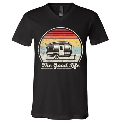 Retro Vintage Shasta Trailer The Good Life Camper Camping V-Neck T-Shirt