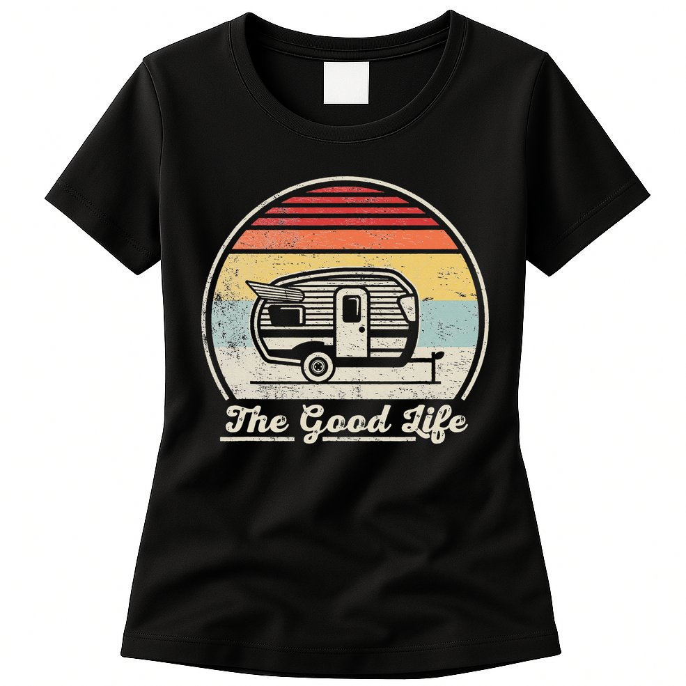 Retro Vintage Shasta Trailer The Good Life Camper Camping Womens T-Shirt