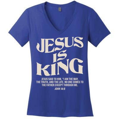 Retro Vintage Style Jesus Is King John 14:6 Women's V-Neck T-Shirt