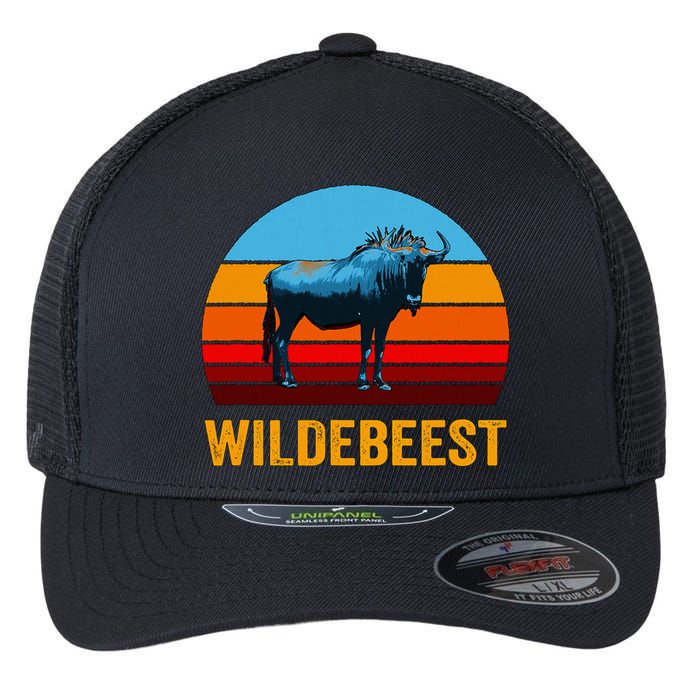 Retro Vintage Style Sunset Wildebeest Flexfit Unipanel Trucker Cap