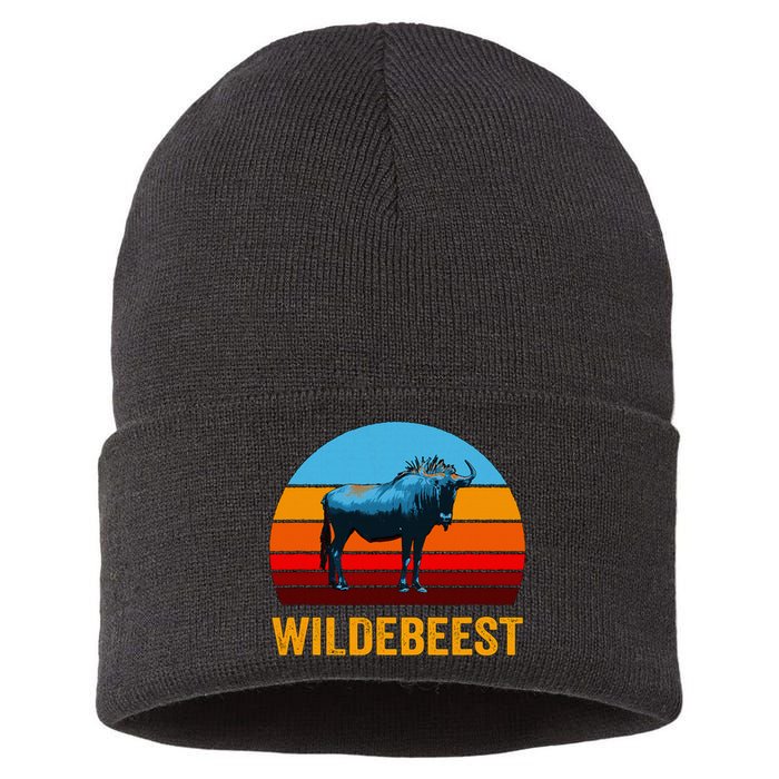 Retro Vintage Style Sunset Wildebeest Sustainable Knit Beanie