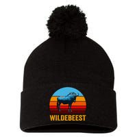 Retro Vintage Style Sunset Wildebeest Pom Pom 12in Knit Beanie