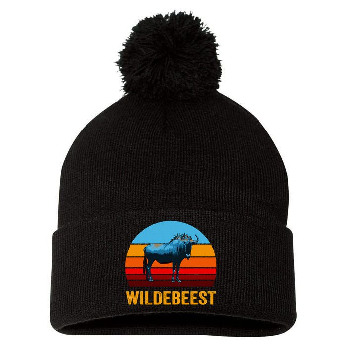 Retro Vintage Style Sunset Wildebeest Pom Pom 12in Knit Beanie