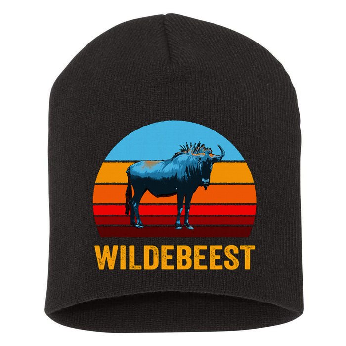 Retro Vintage Style Sunset Wildebeest Short Acrylic Beanie