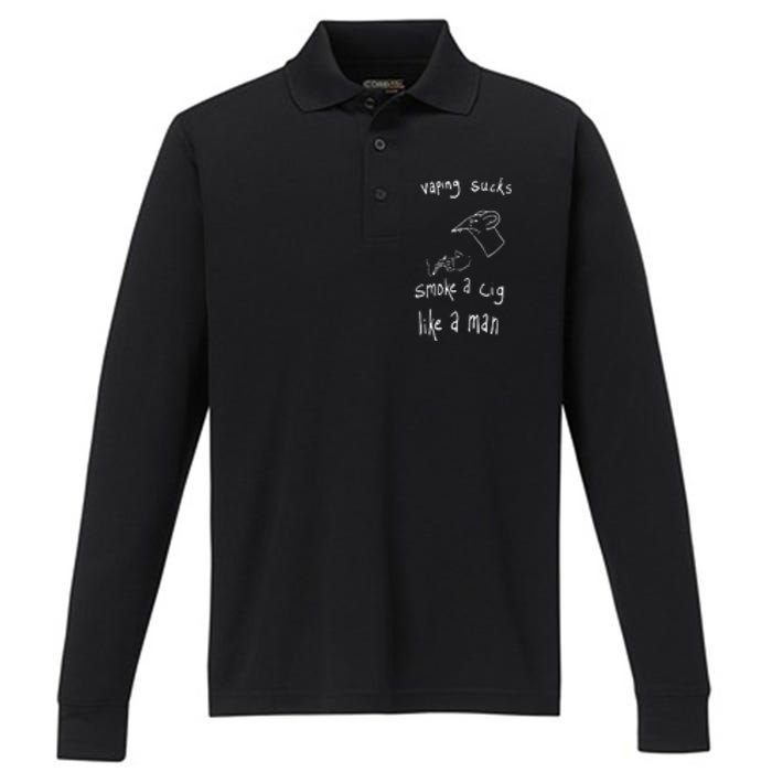 Rat Vaping Sucks Smoke A Cig Like A Man Performance Long Sleeve Polo