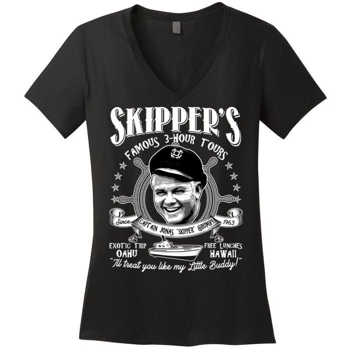 Retro Vintage Skipper's Famous 3Hour Tours Women's V-Neck T-Shirt