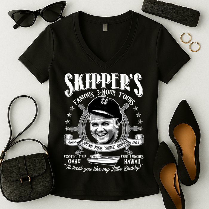 Retro Vintage Skipper's Famous 3Hour Tours Women's V-Neck T-Shirt