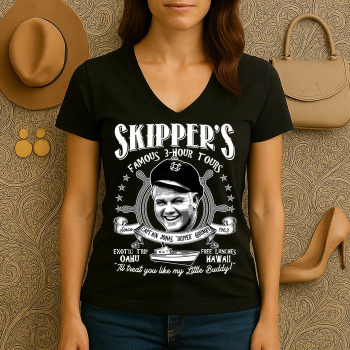 Retro Vintage Skipper's Famous 3Hour Tours Women's V-Neck T-Shirt