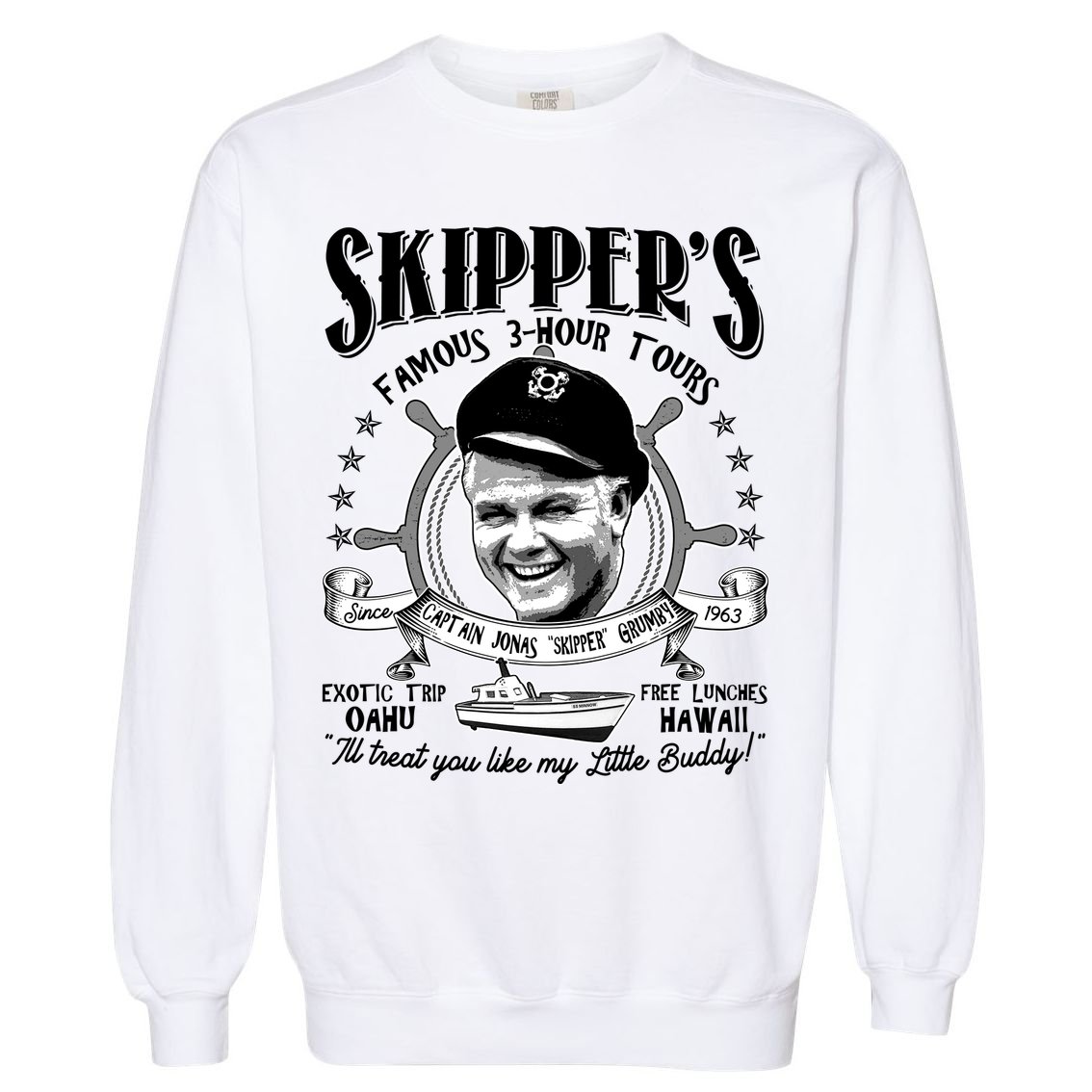 Retro Vintage Skipper's Famous 3Hour Tours Garment-Dyed Sweatshirt