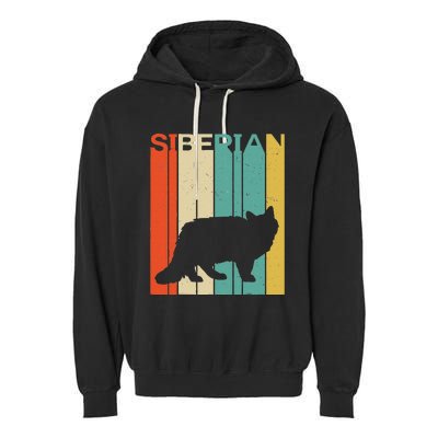 Retro Vintage Siberian Cat Silhouette Siberian Cat Lover Garment-Dyed Fleece Hoodie