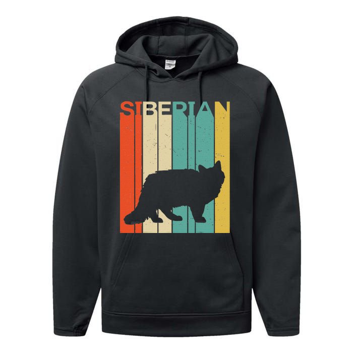 Retro Vintage Siberian Cat Silhouette Siberian Cat Lover Performance Fleece Hoodie