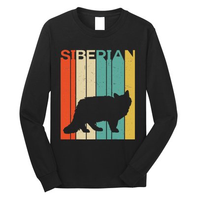 Retro Vintage Siberian Cat Silhouette Siberian Cat Lover Long Sleeve Shirt