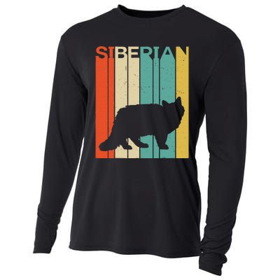 Retro Vintage Siberian Cat Silhouette Siberian Cat Lover Cooling Performance Long Sleeve Crew